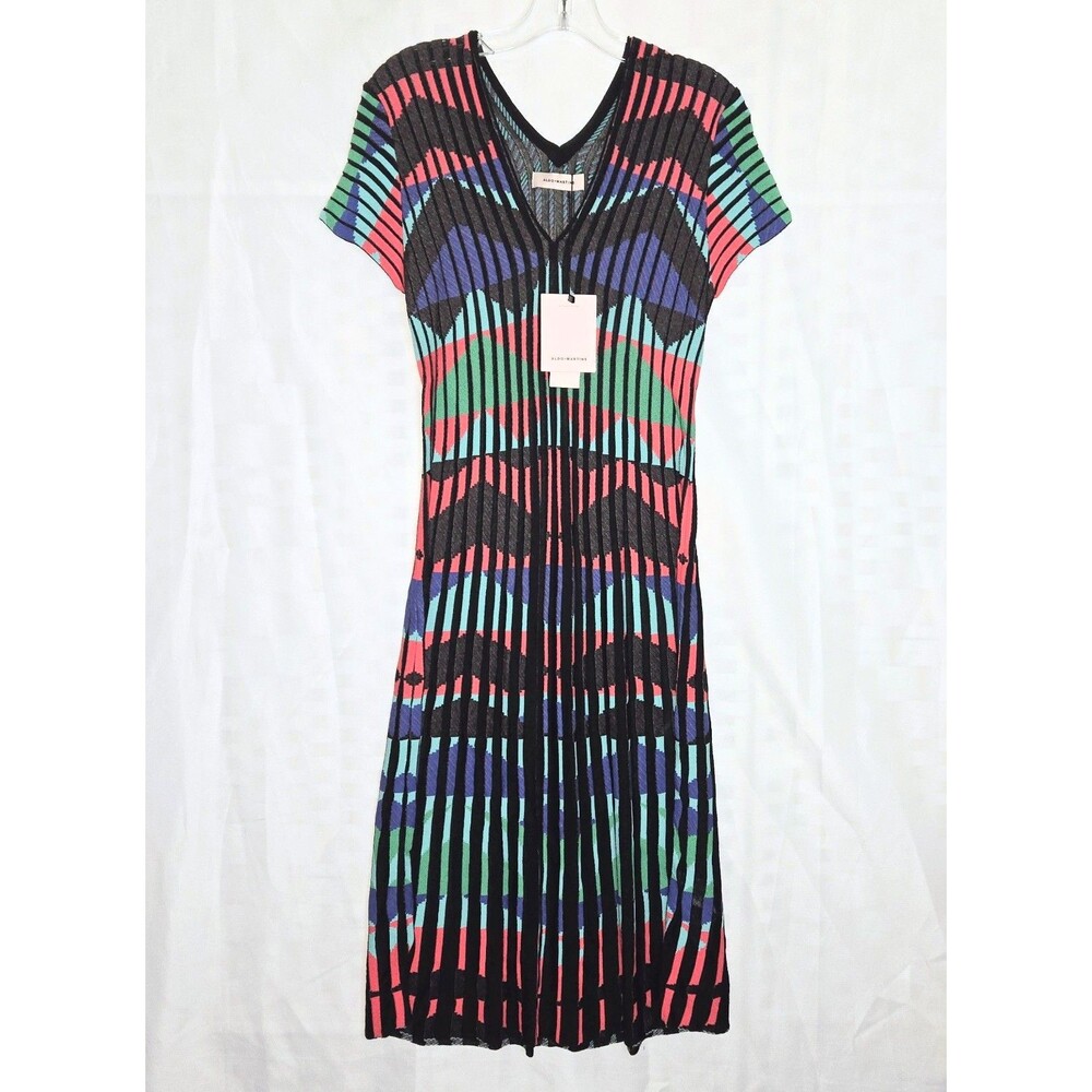 ALDO MARTINS Dress Atria Knit Black/Red/Blue/Green Midi Women Size Small NEW NWT - Picture 2 of 10